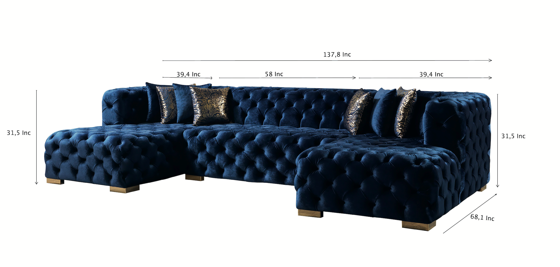 Neva Blue Velvet Double Chaise 138" Sectional