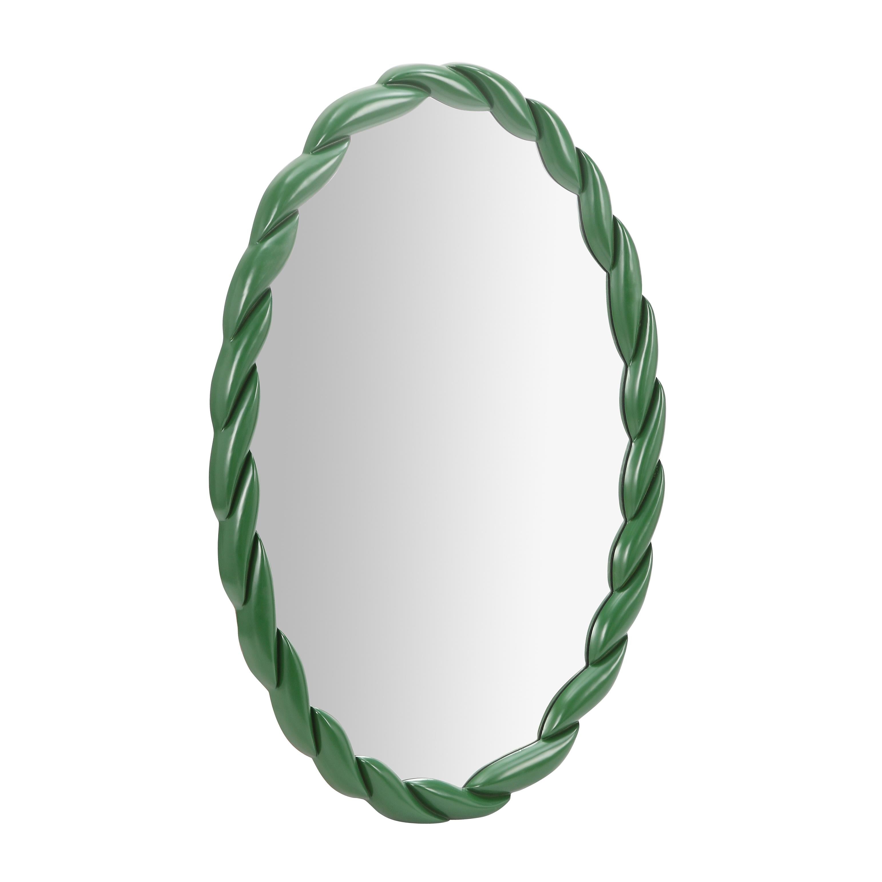 Agnes Forest Green Glossy Oval Mirror