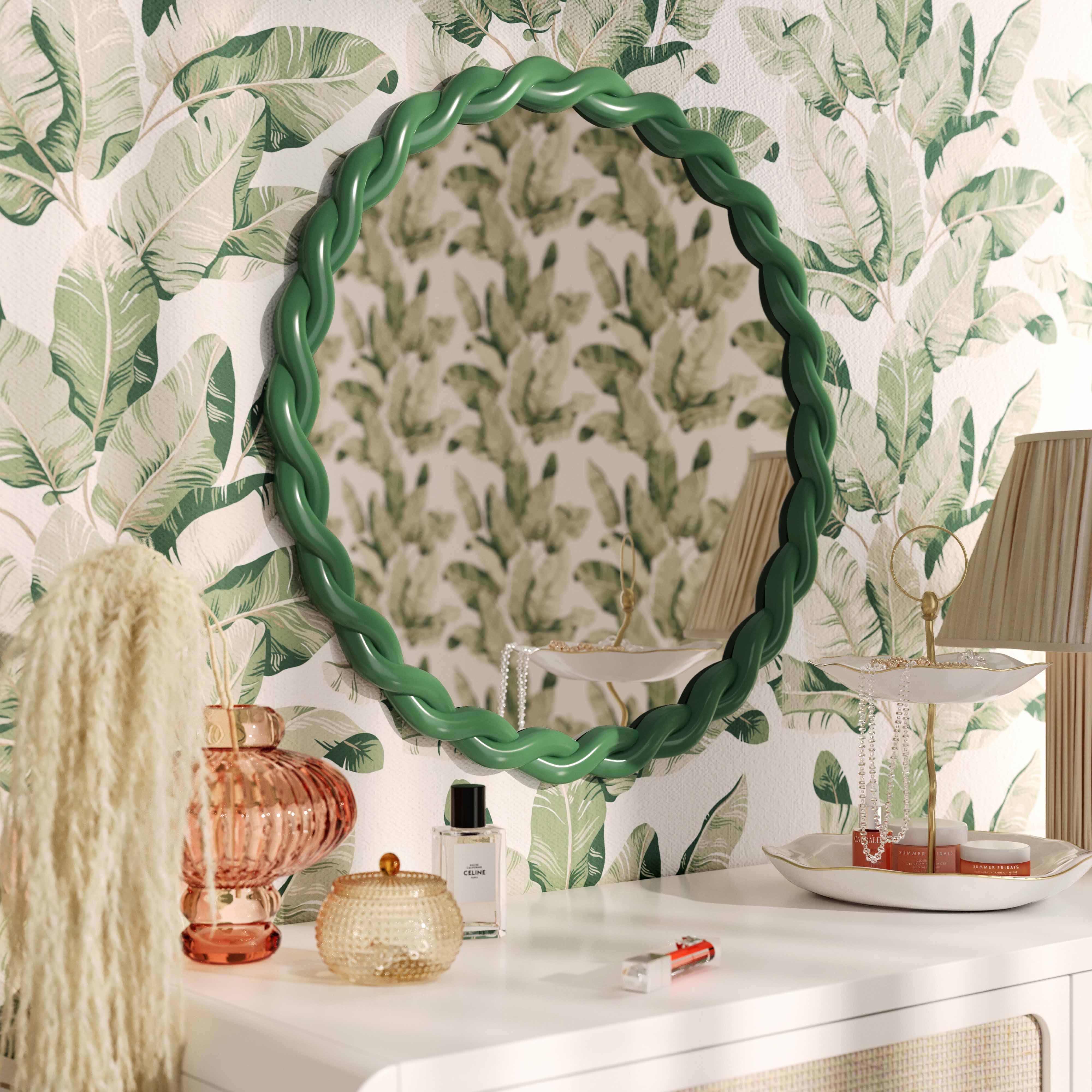 Agnes Forest Green Glossy Round Mirror