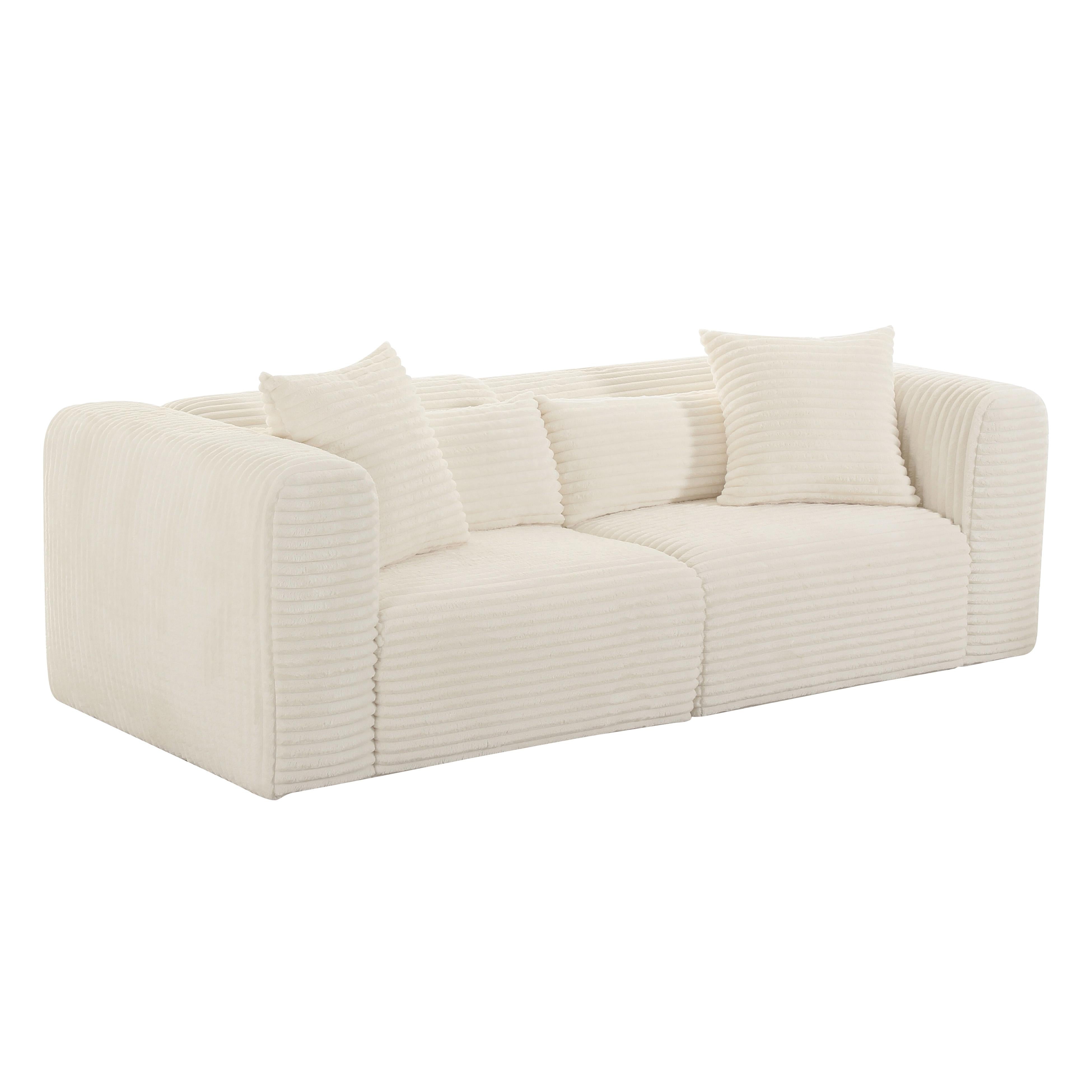 Tarra Fluffy Oversized Cream Corduroy Modular Loveseat - UK