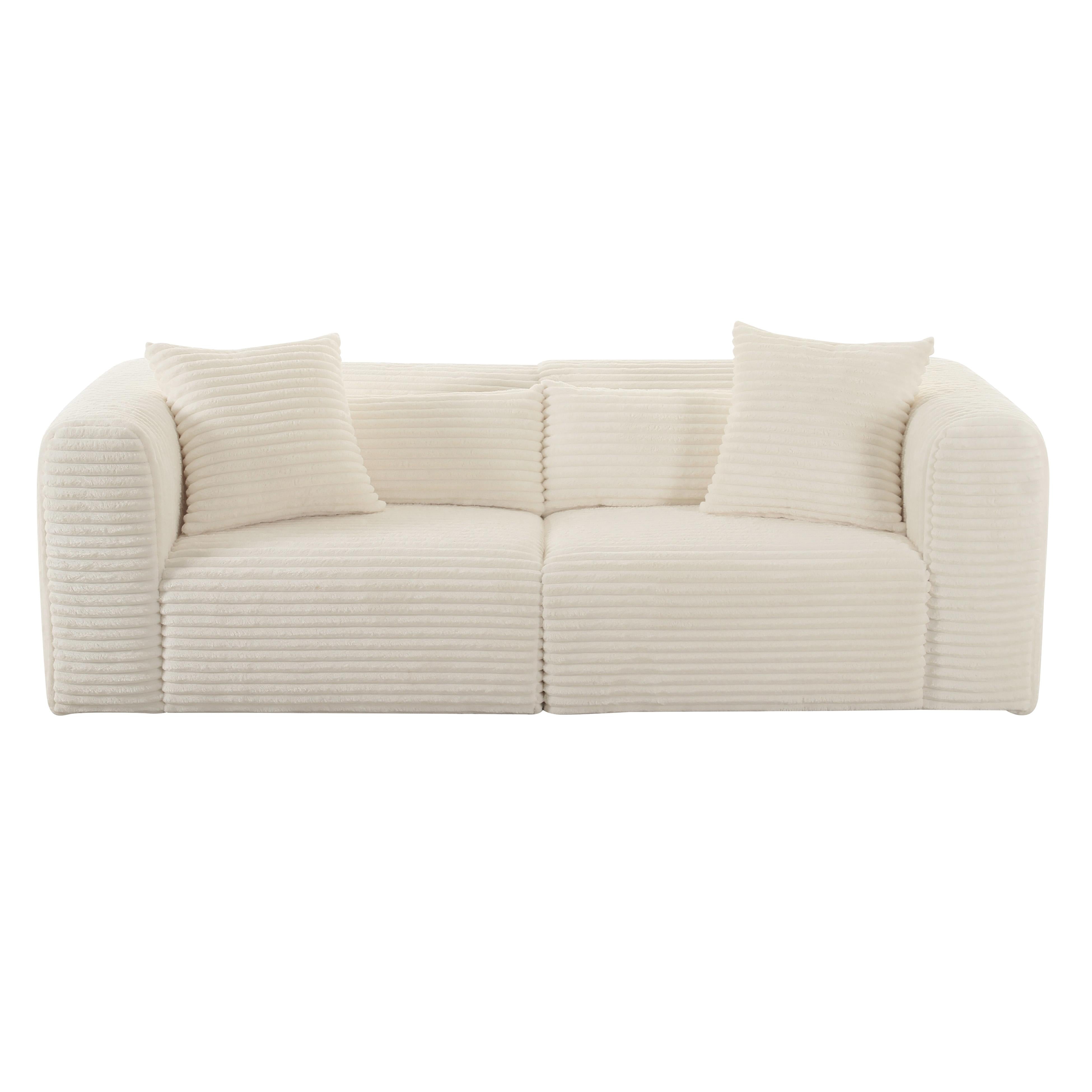 Tarra Fluffy Oversized Cream Corduroy Modular Loveseat - UK