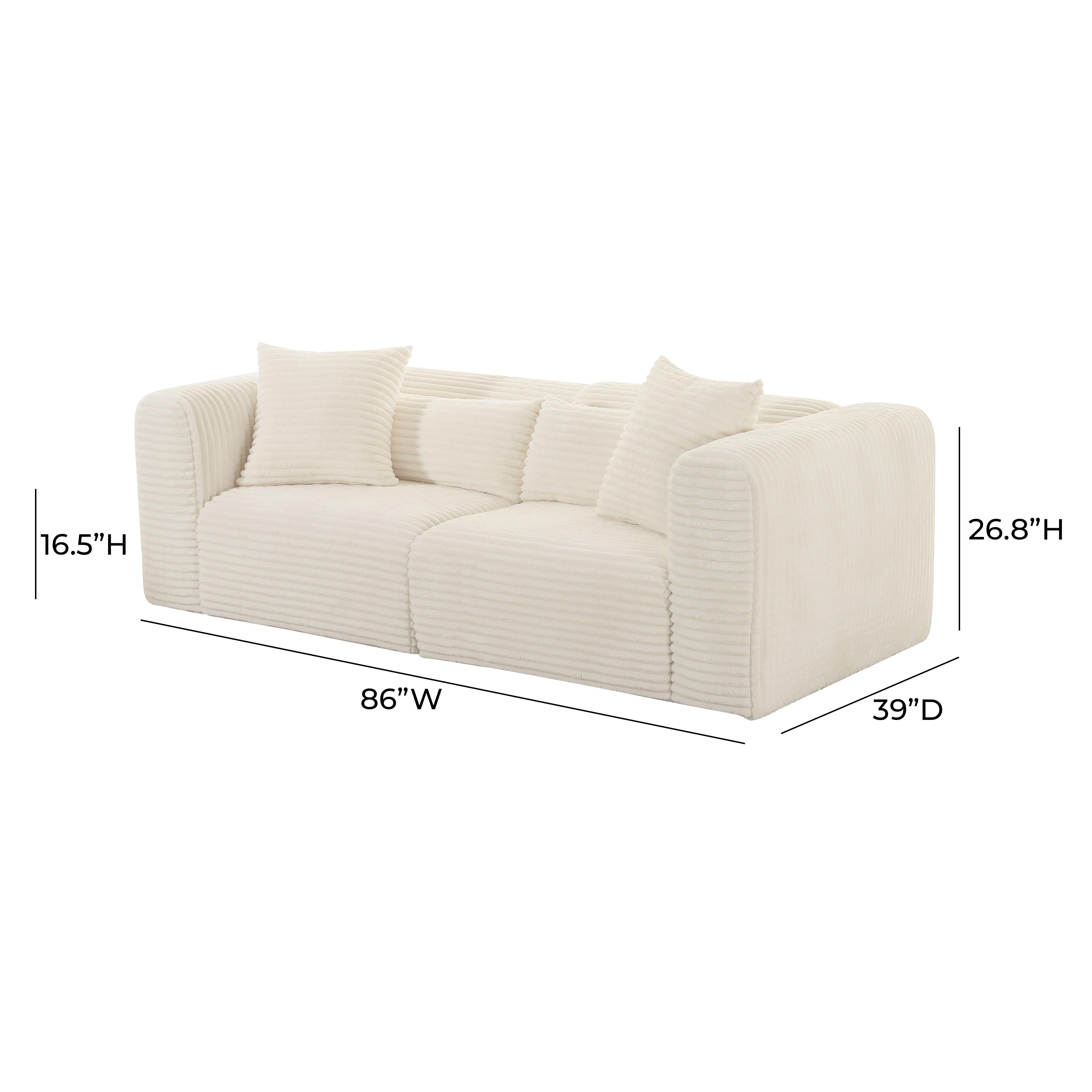 Tarra Fluffy Oversized Cream Corduroy Modular Loveseat - UK