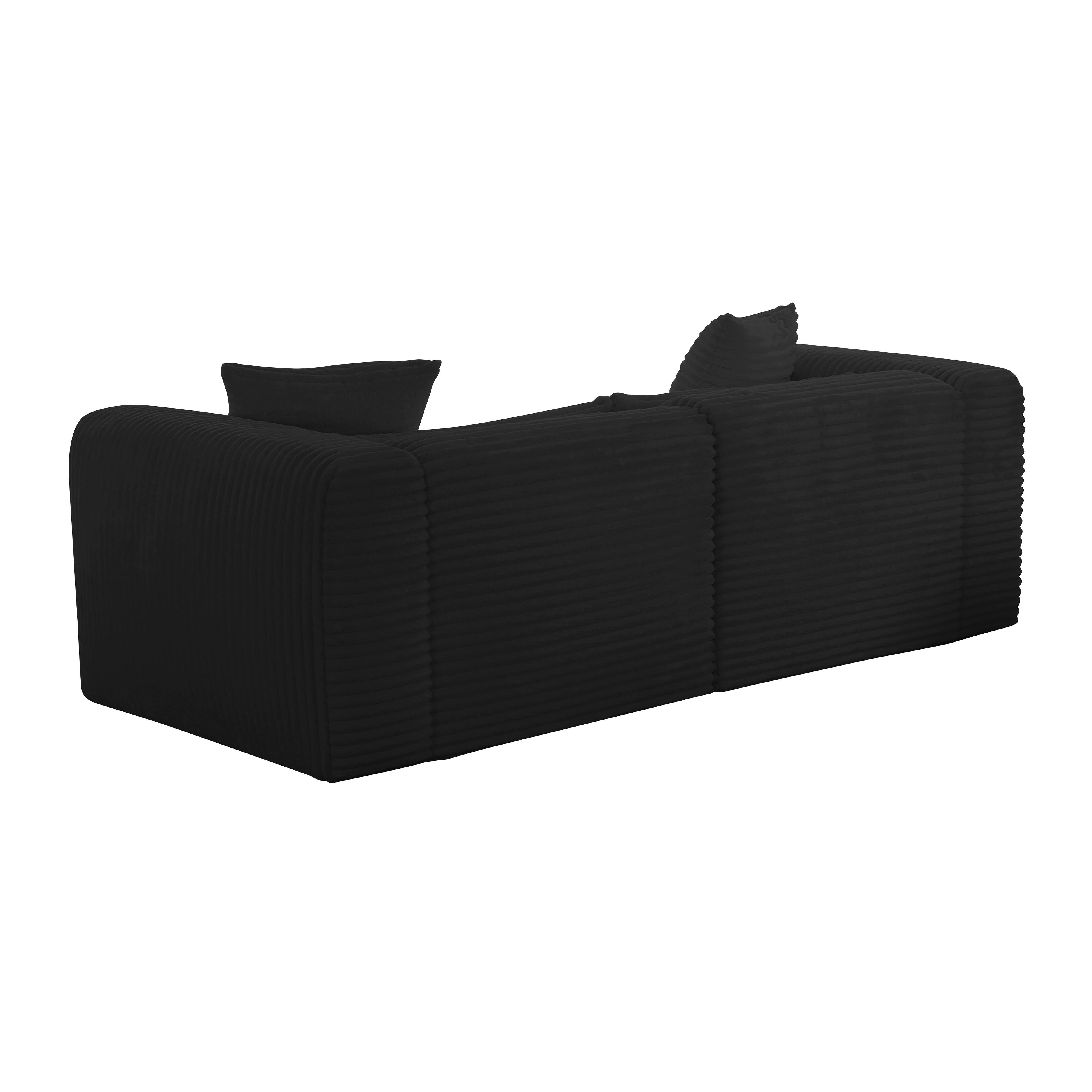 Tarra Fluffy Oversized Black Corduroy Modular Loveseat