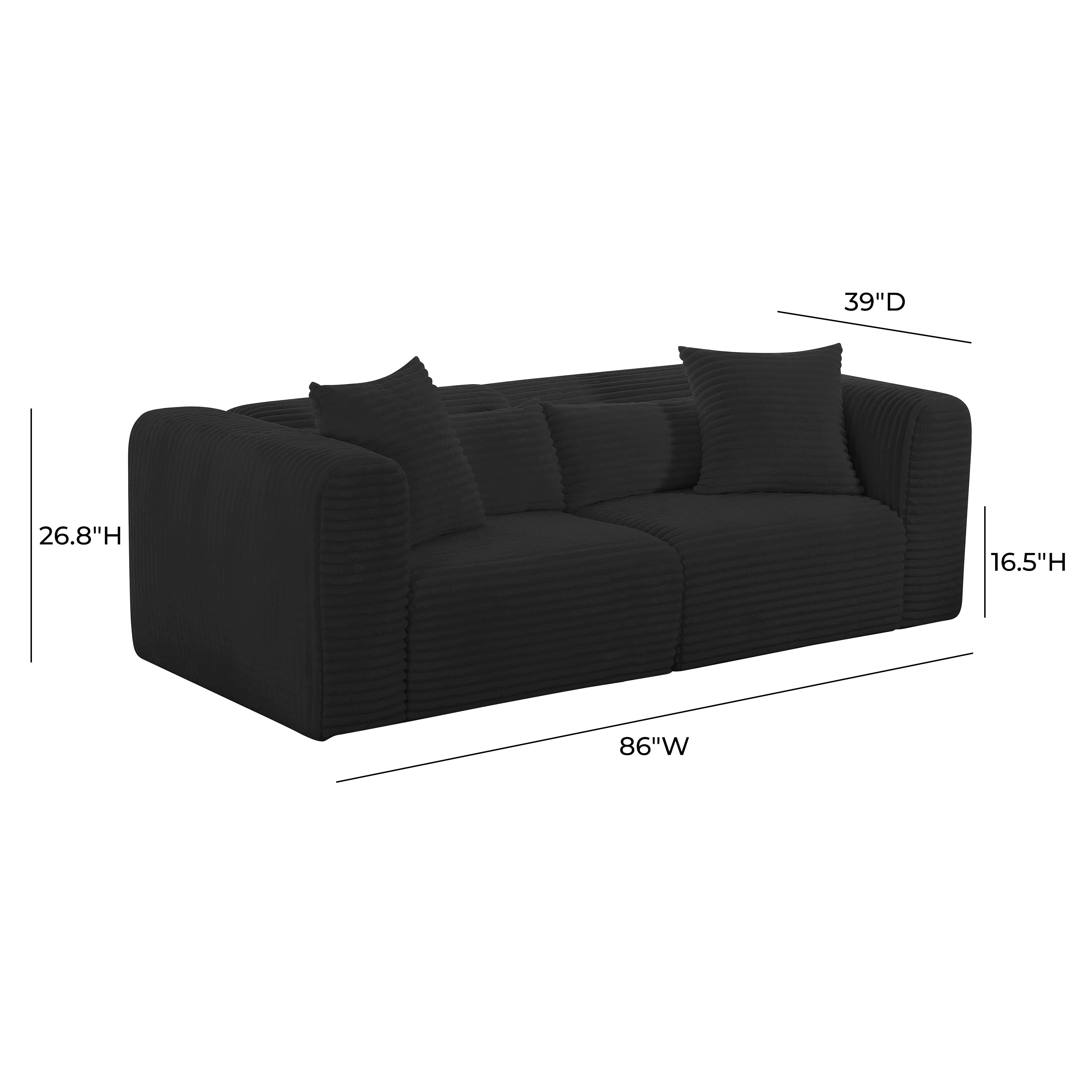 Tarra Fluffy Oversized Black Corduroy Modular Loveseat