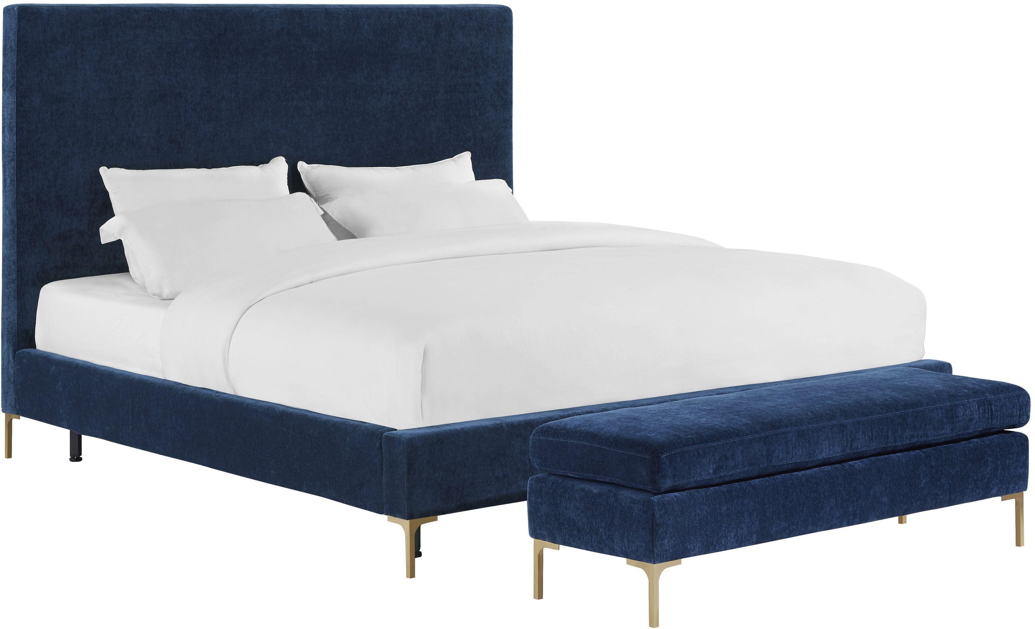 Delilah Navy Textured Velvet Bench