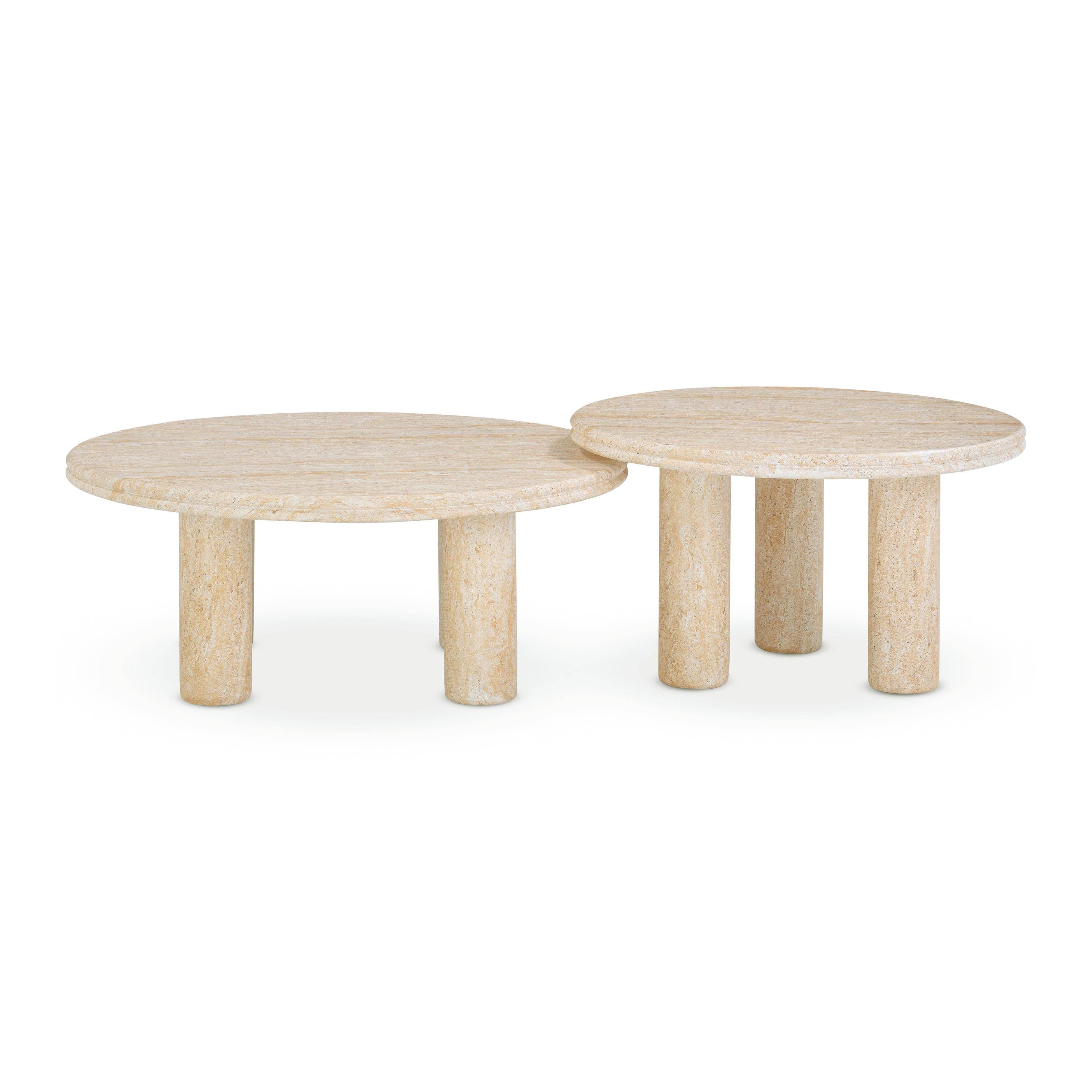 Amora Faux Travertine Indoor/Outdoor Nesting Accent Tables