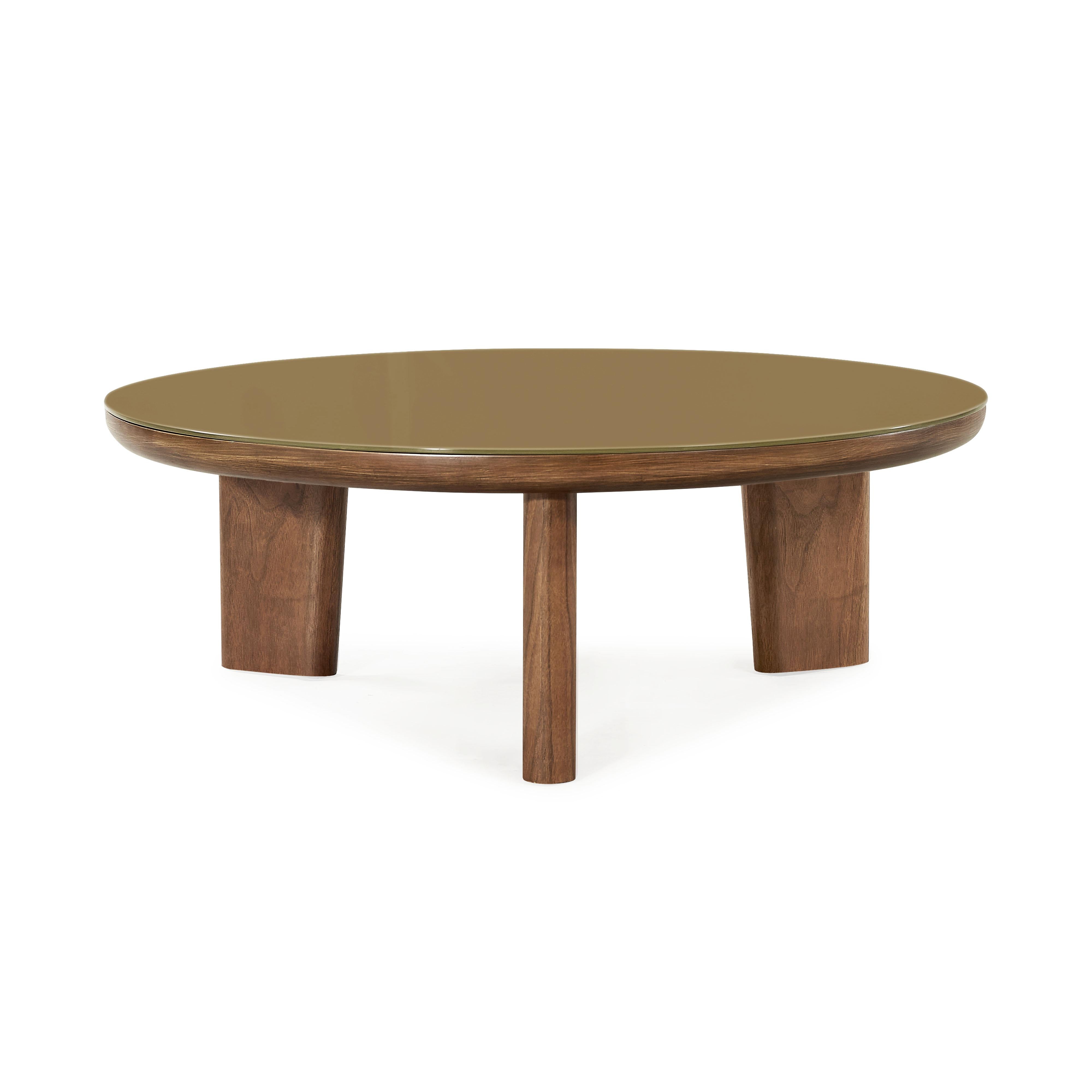 Oani Walnut and Glass Round Coffee Table