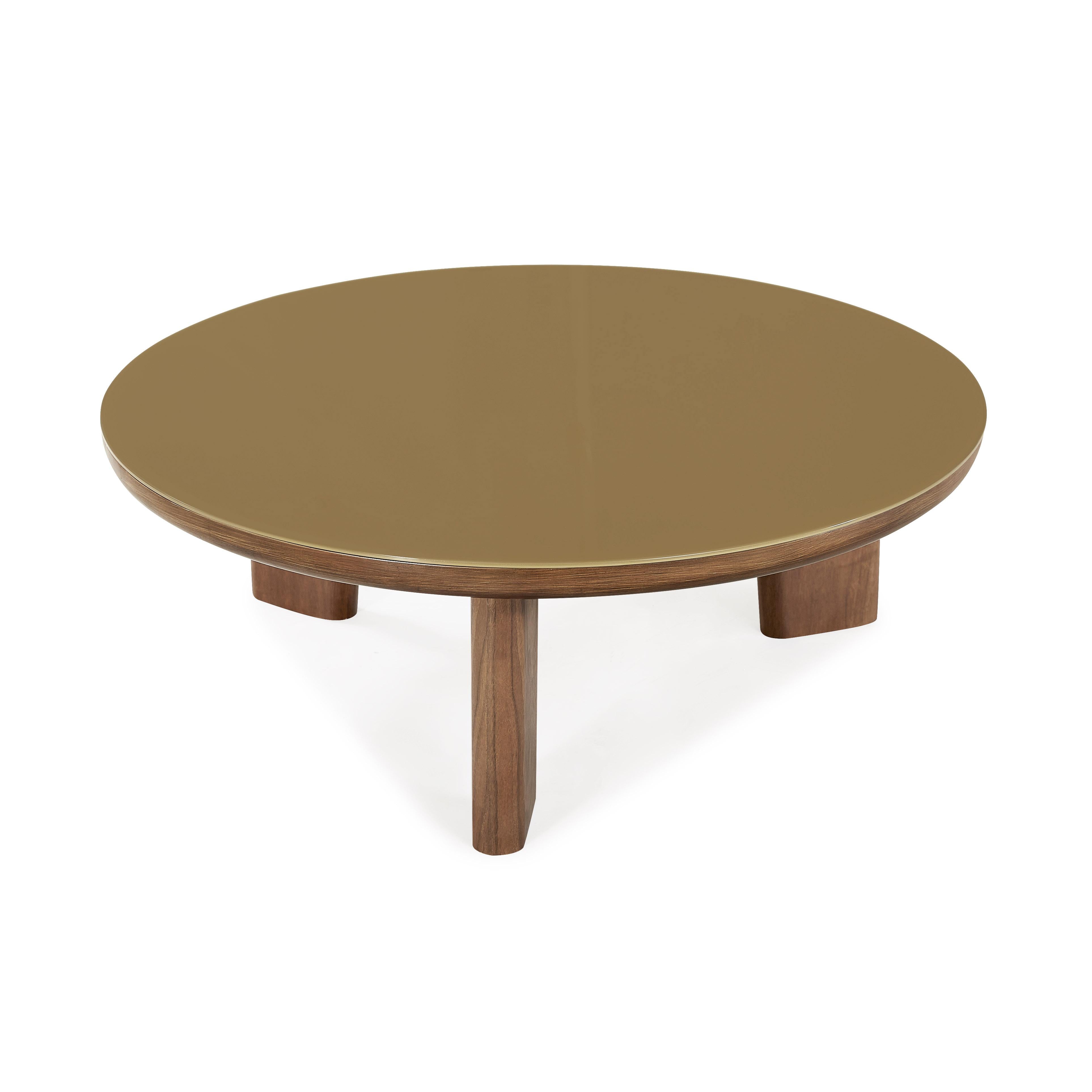 Oani Walnut and Glass Round Coffee Table