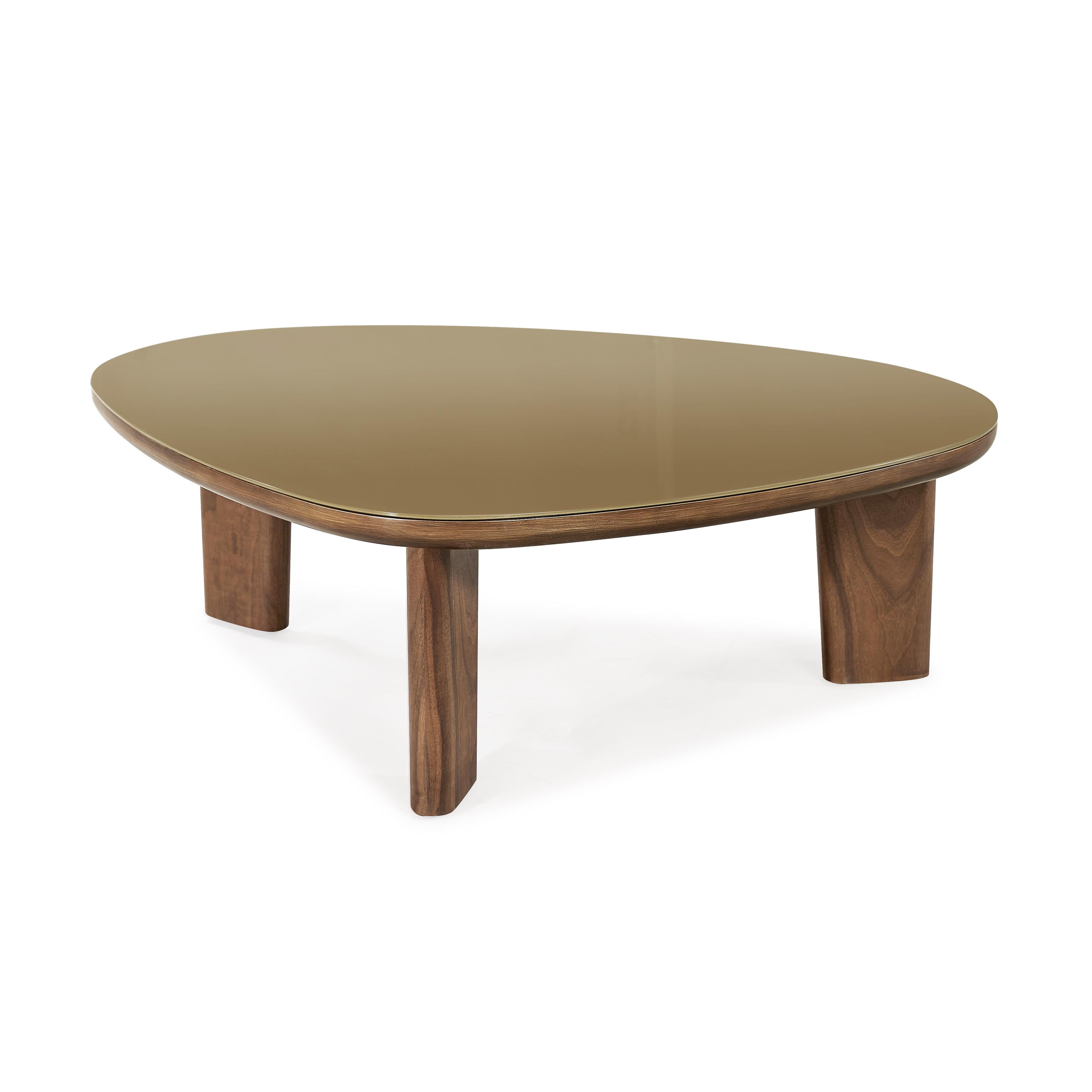 Oani Walnut and Glass Triangular Coffee Table