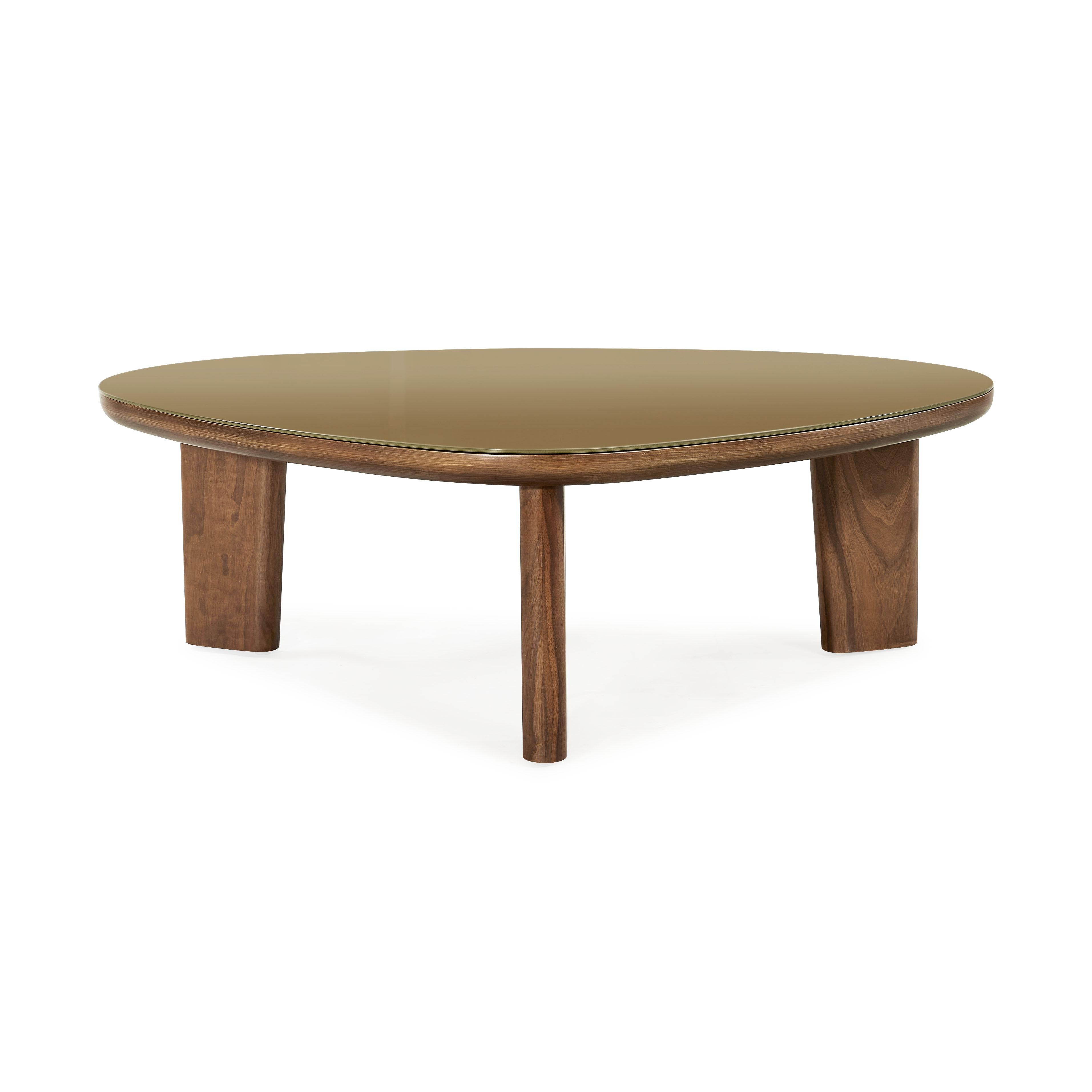 Oani Walnut and Glass Triangular Coffee Table