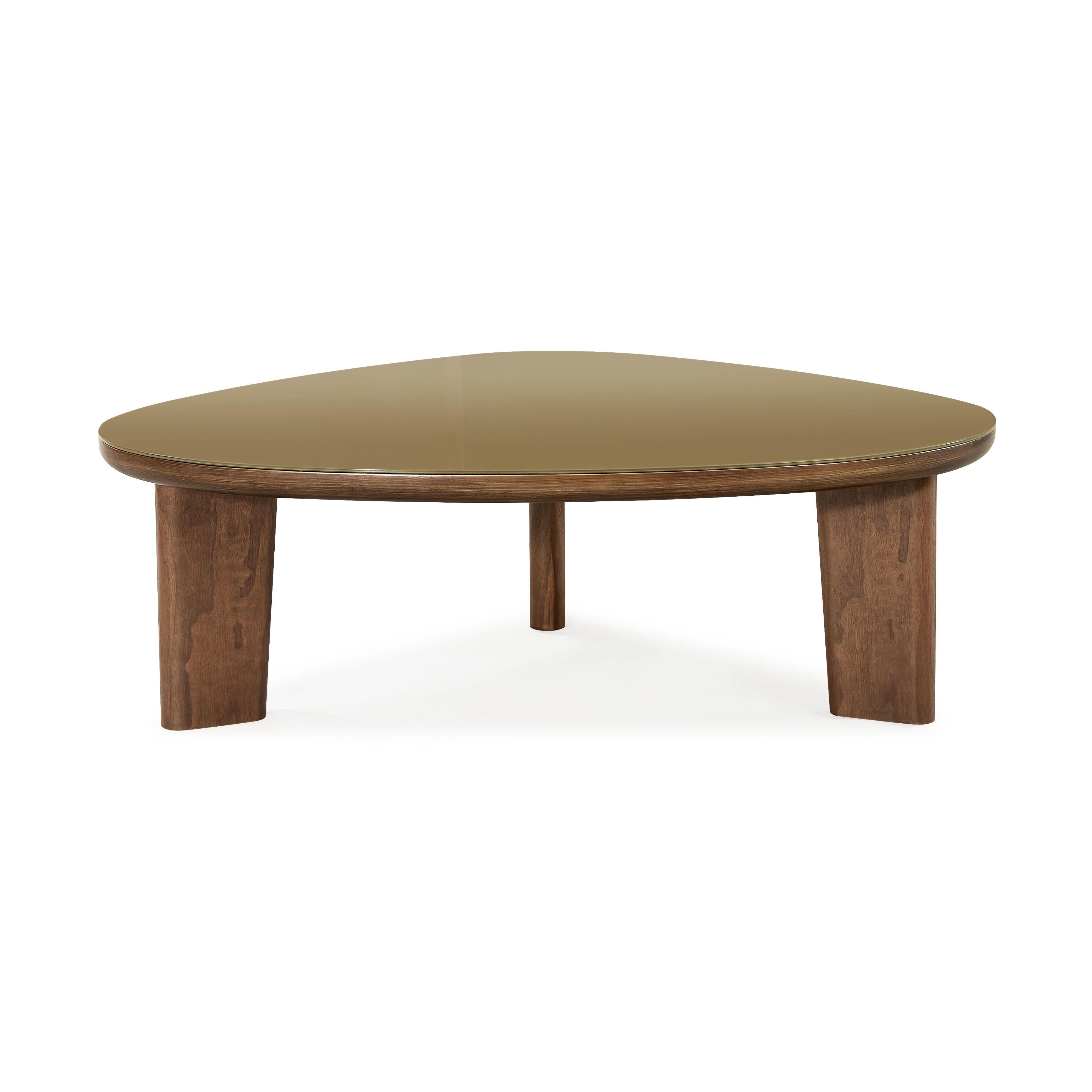 Oani Walnut and Glass Triangular Coffee Table