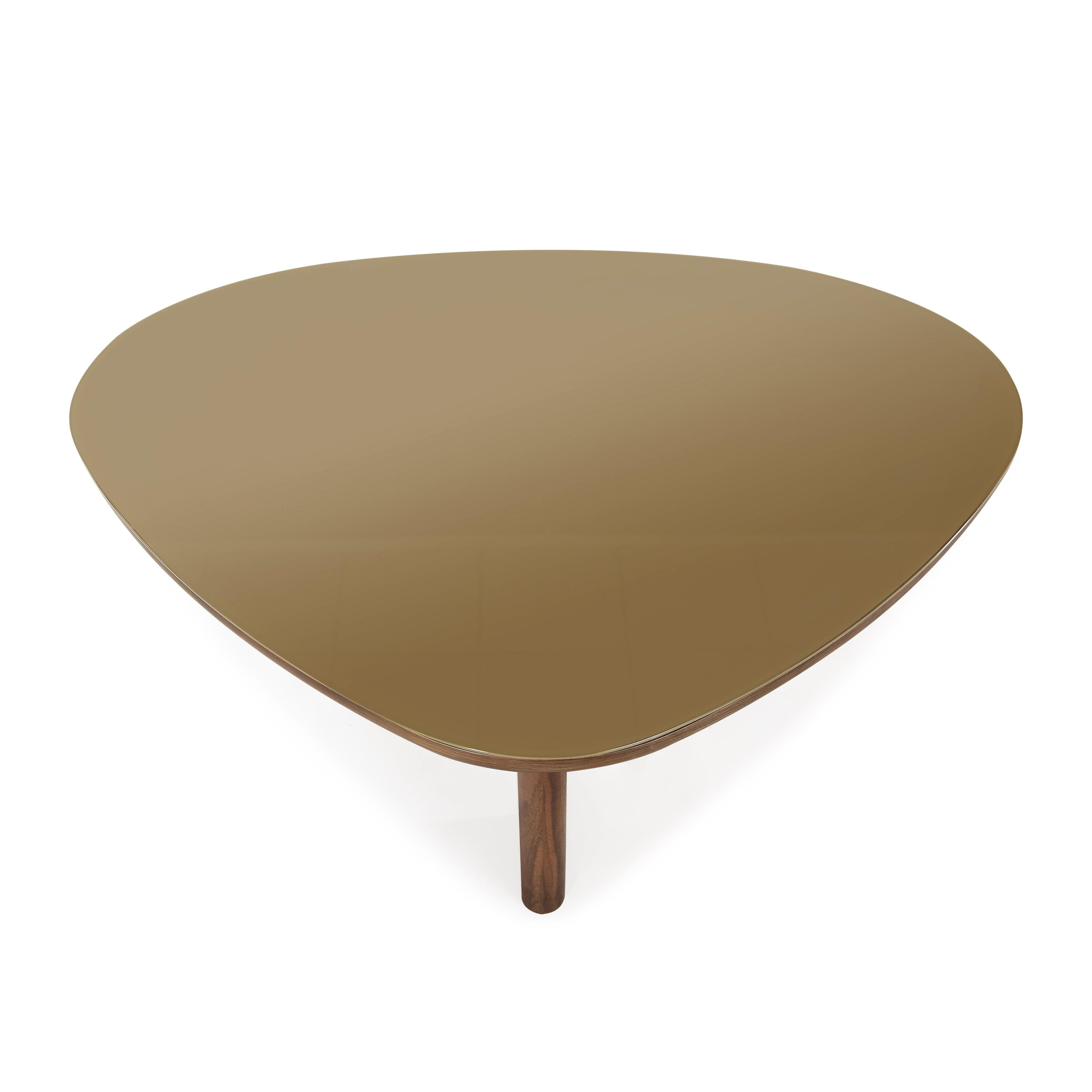 Oani Walnut and Glass Triangular Coffee Table