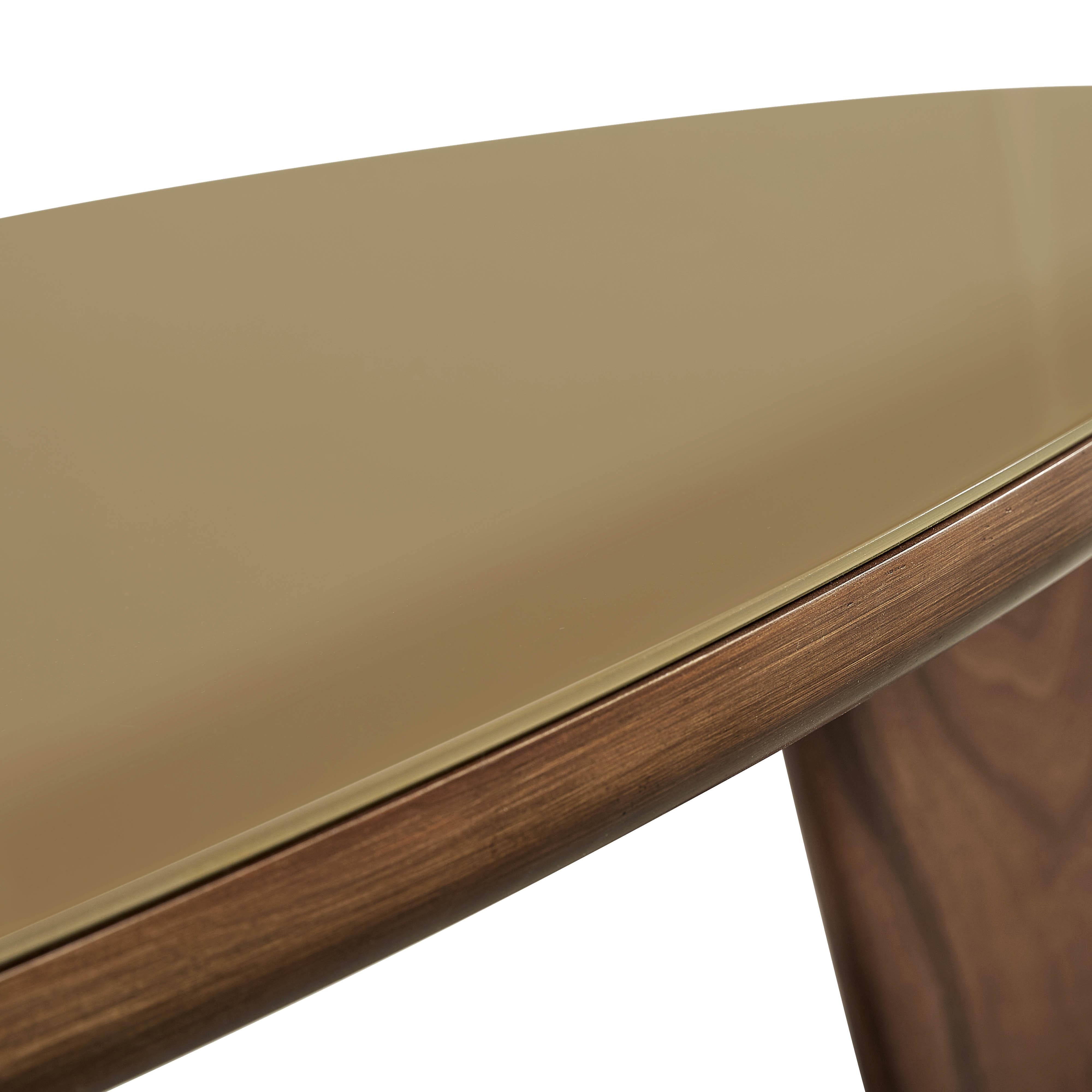 Oani Walnut and Glass Triangular Coffee Table