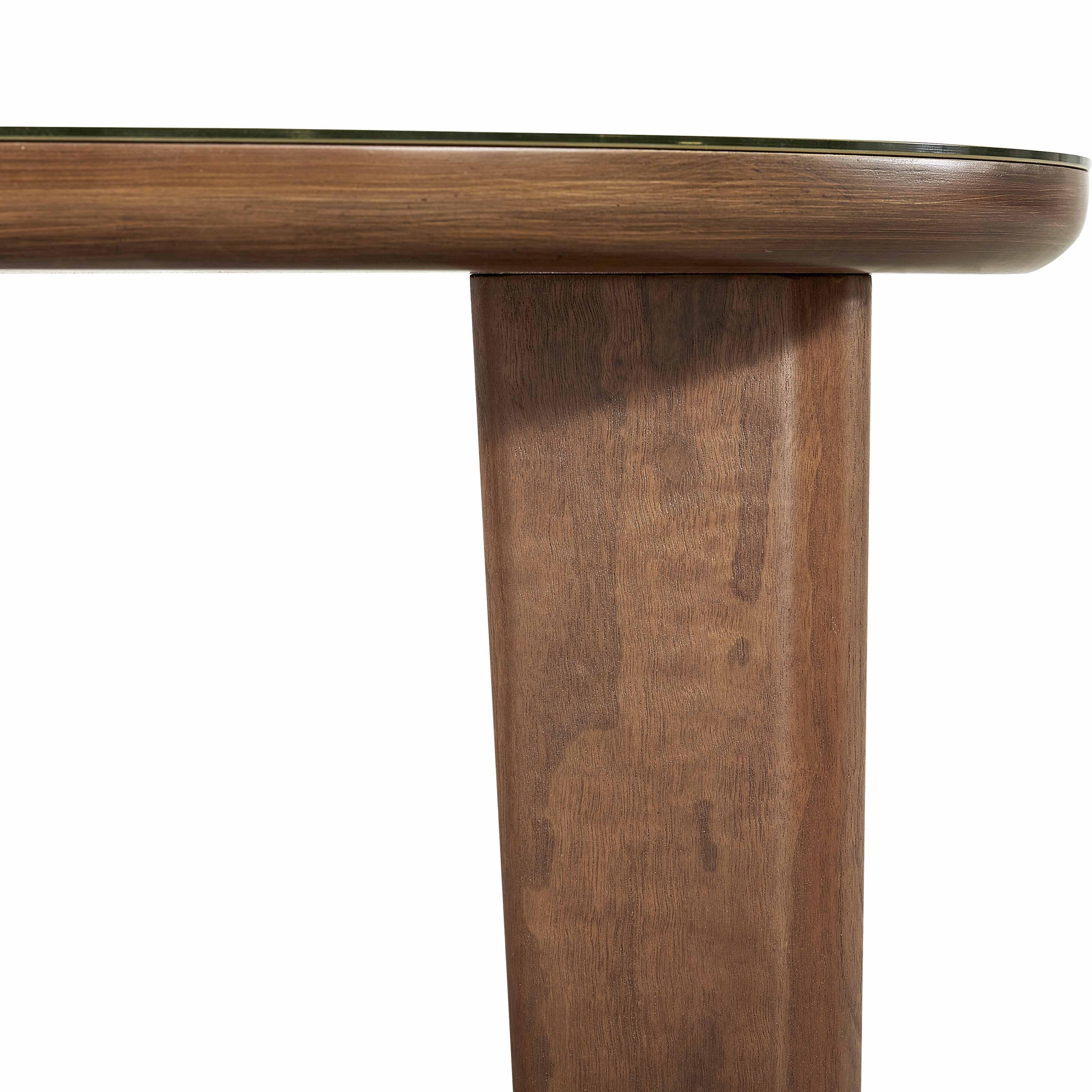 Oani Walnut and Glass Triangular Coffee Table