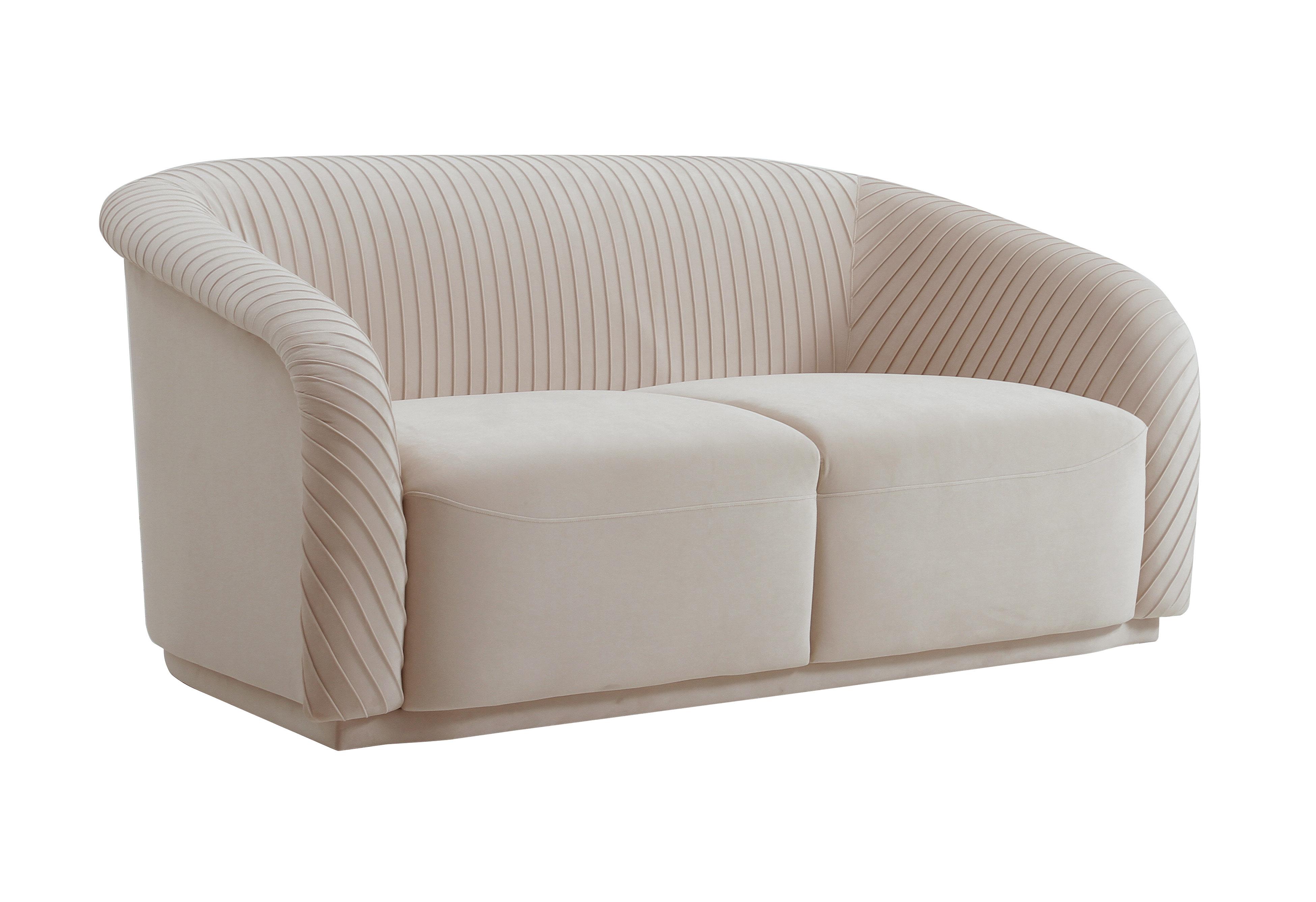 Yara Pleated Beige Velvet Loveseat