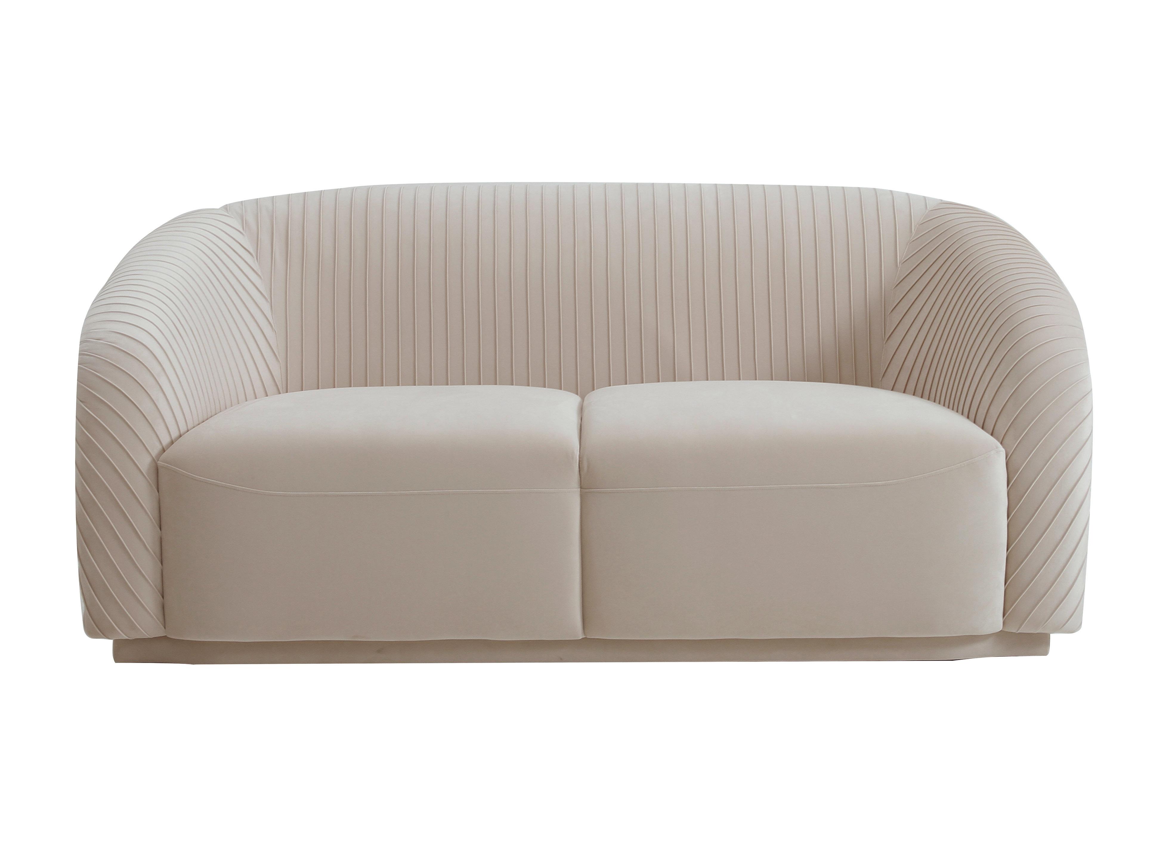 Yara Pleated Beige Velvet Loveseat