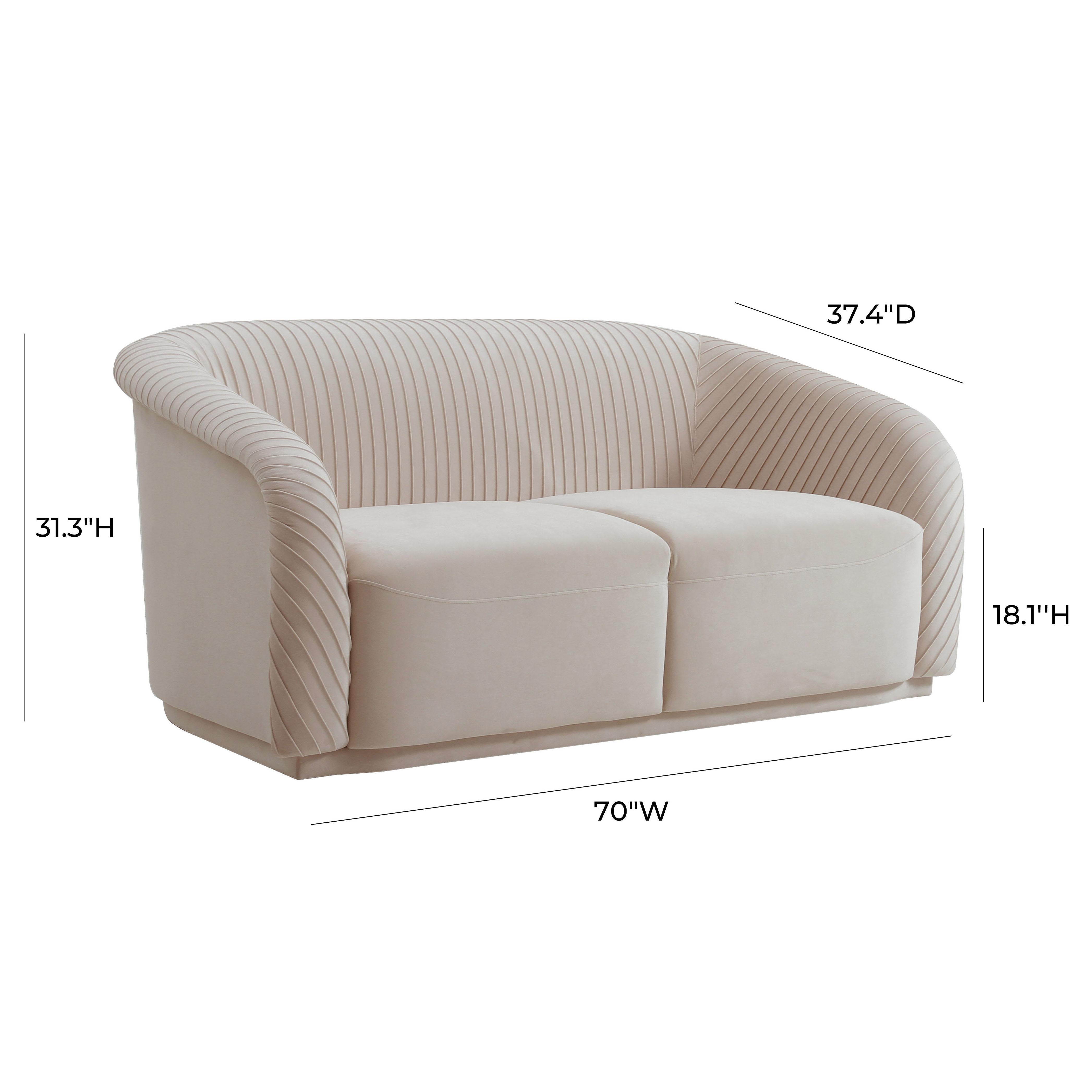 Yara Pleated Beige Velvet Loveseat