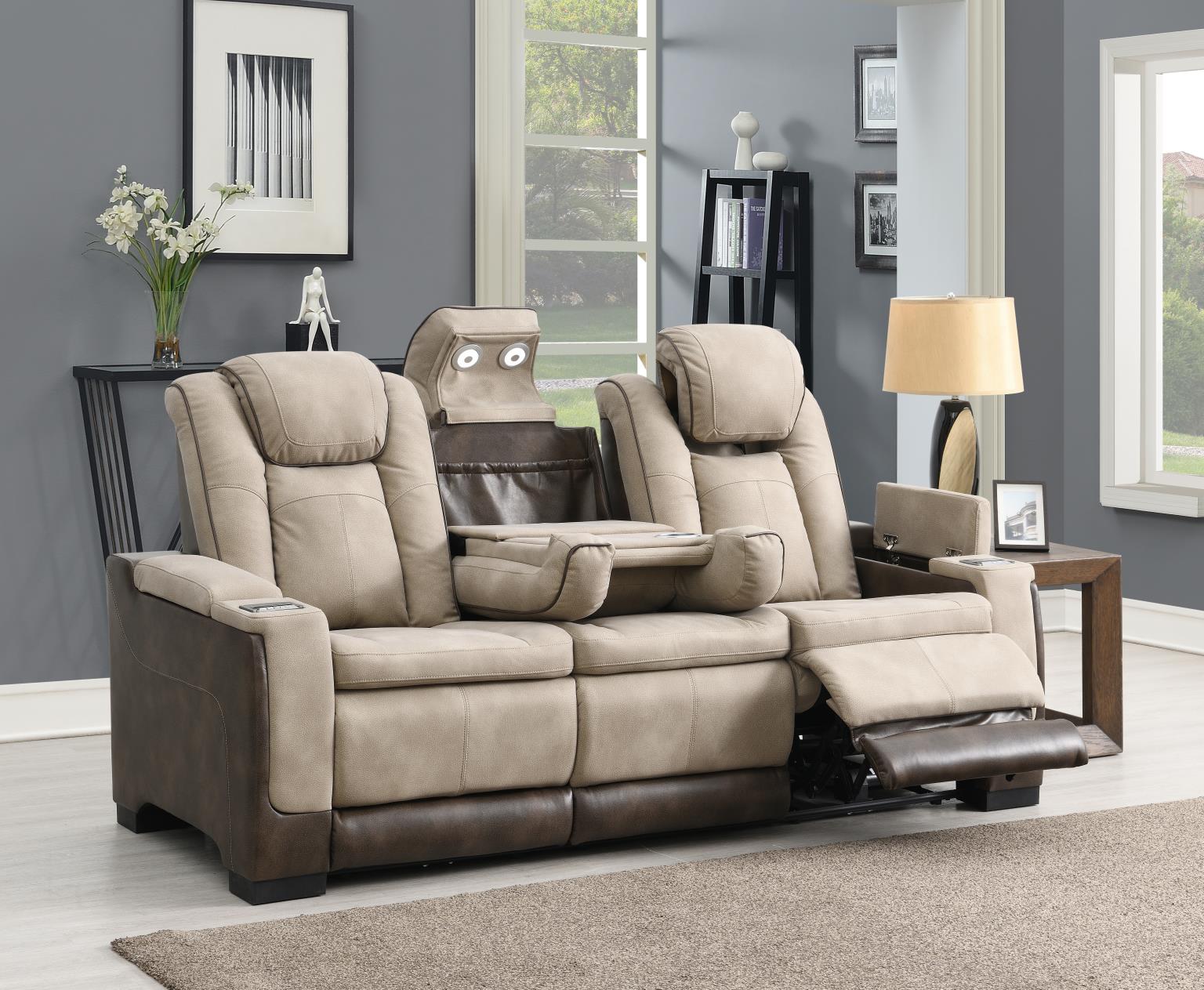 Frederick Sand Power Reclining W/Pwr Headrest, Storage Arms/Usb And Wireless Charger Loveseat Living Collection