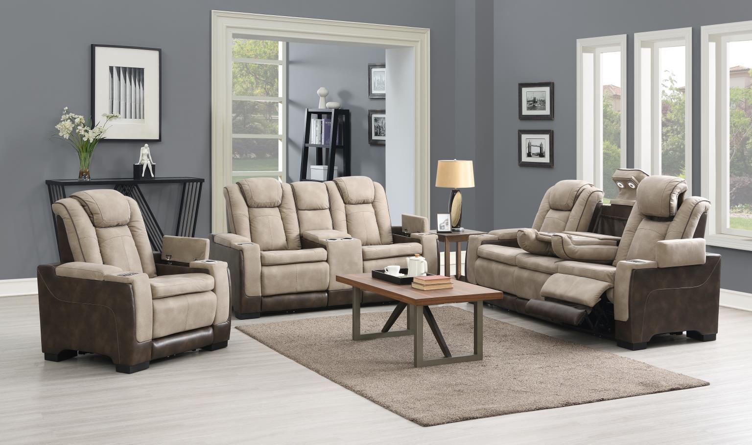 Frederick Sand Power Reclining W/Pwr Headrest, Storage Arms/Usb And Wireless Charger Loveseat Living Collection