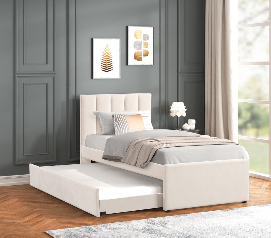 MAYA - Beige Twin Platform Bed w/ Trundle