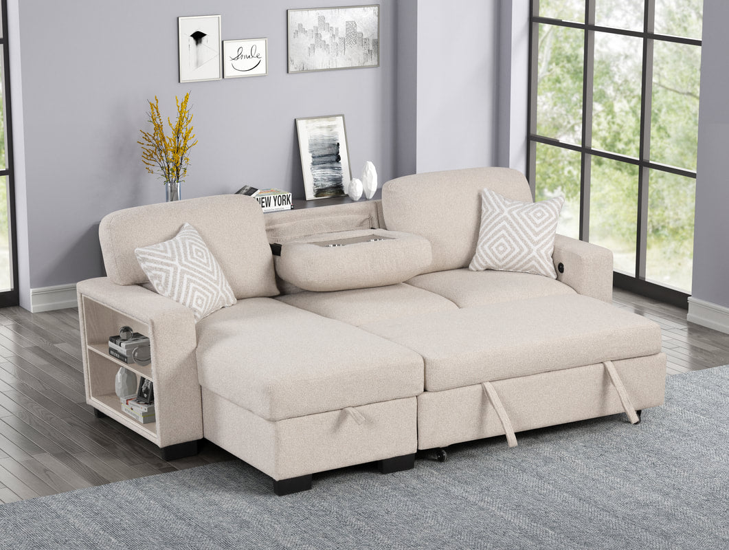 Pacific Beige Reversible Sectional With Pull-Out Bed **NEW ARRIVAL**