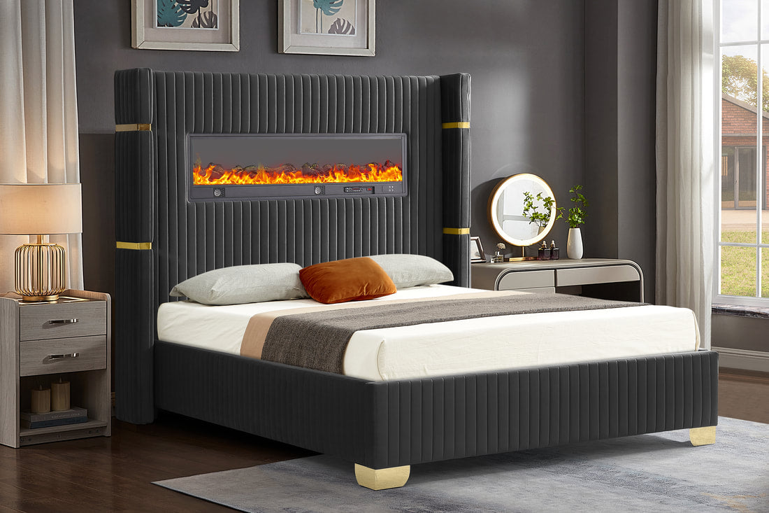 Romance Black Platform Bed - Queen, King