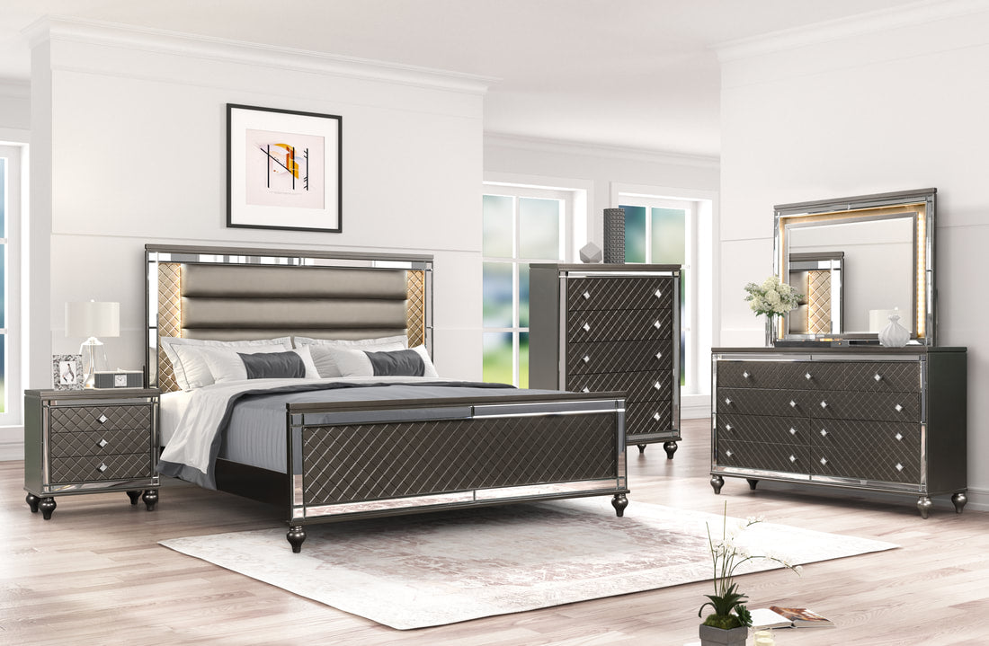 Stars Charcoal - 5PC Bedroom Set Queen, King